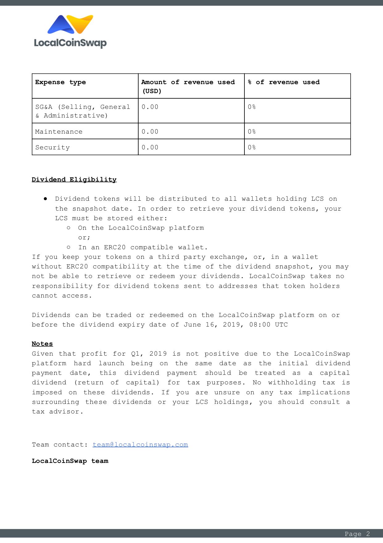 dividend financial announcement page 2