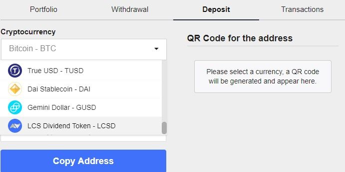 find your wallet address to deposit your tokens