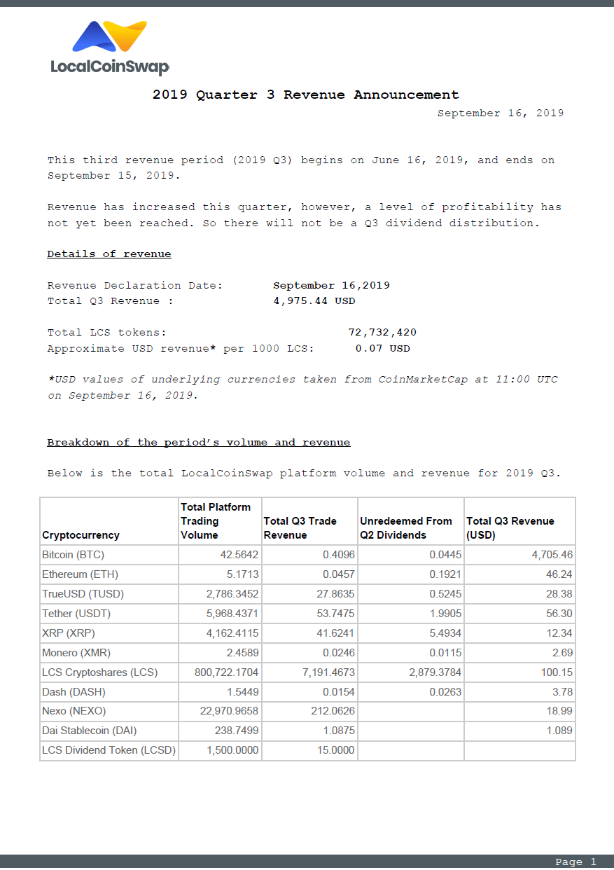 2019 Q3 revenue announcement