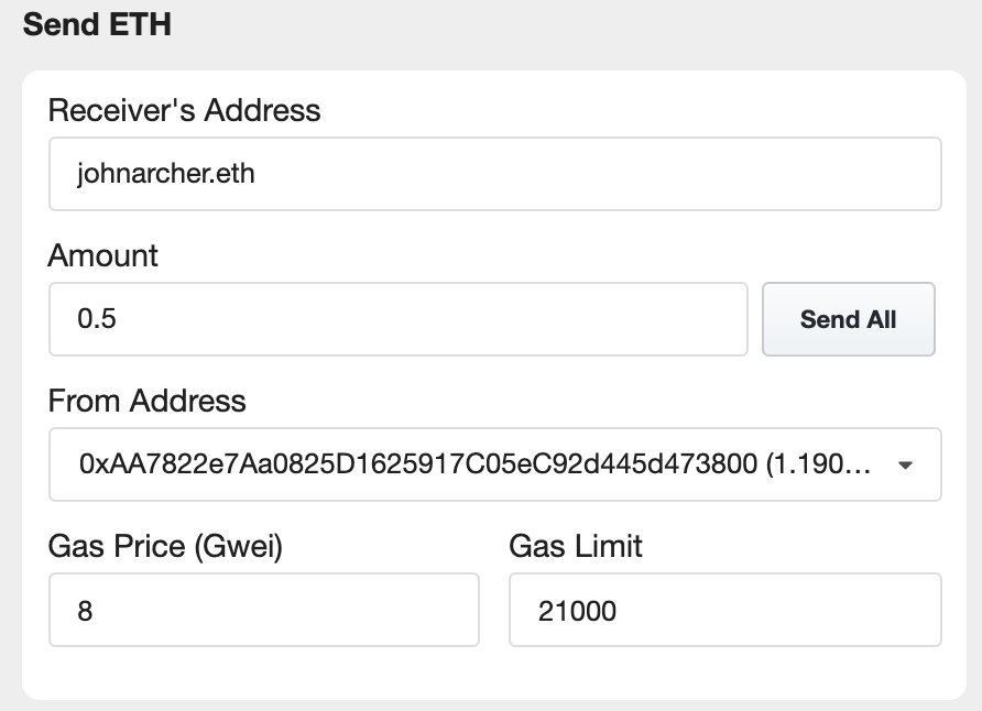 sending ethereum to ENS address