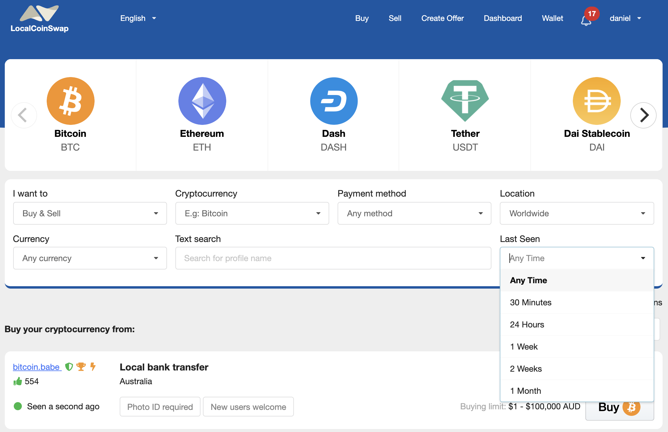 filtering trade offers on LocalCoinSwap