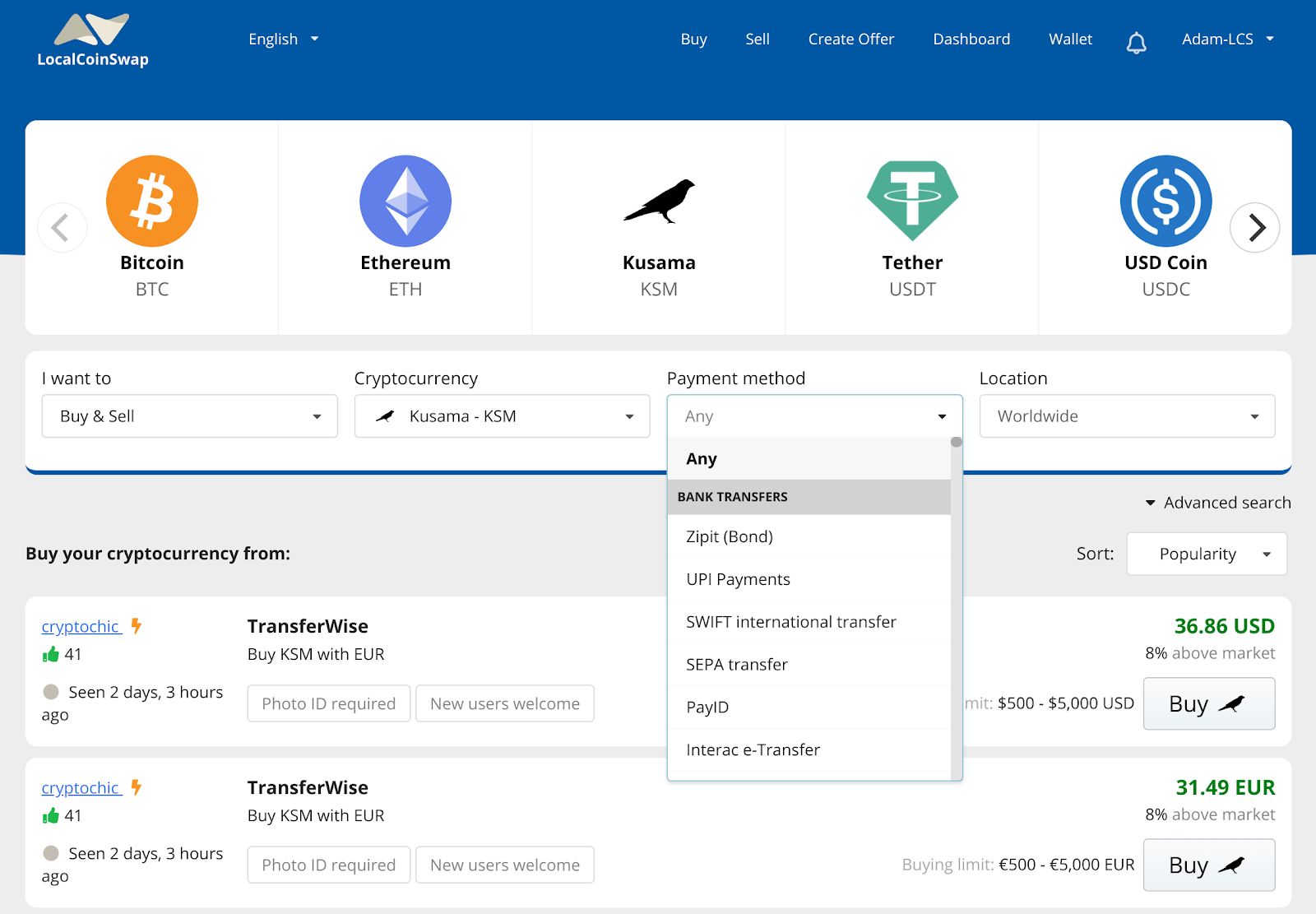 buy KSM with cash and other payment methods