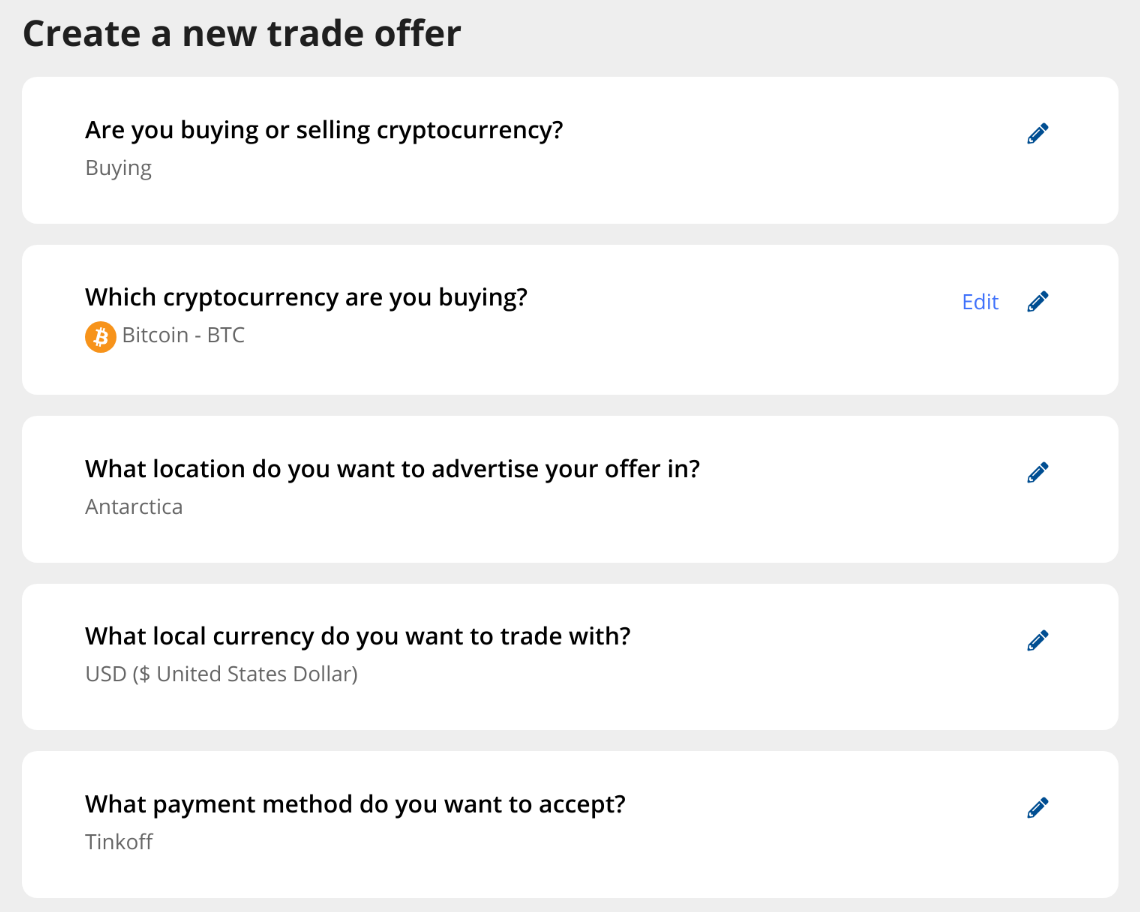 creating a trade offer on LocalCoinSwap