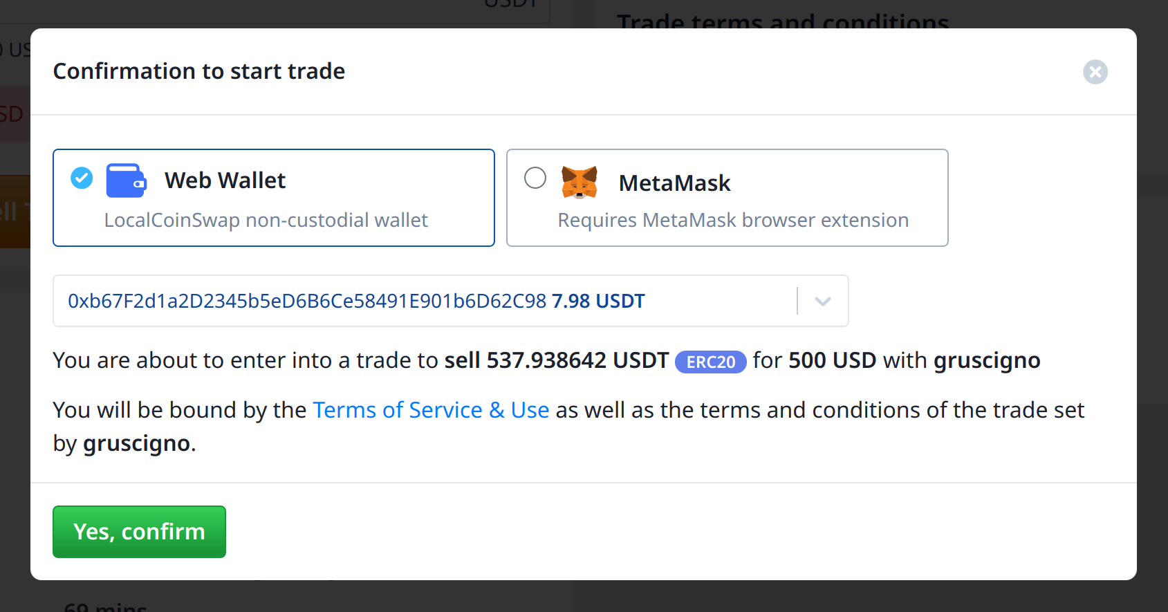 select which wallet to sell from